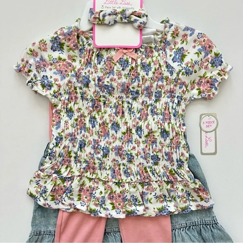 Little Lass Floral Headband and Outfit Set Size 6